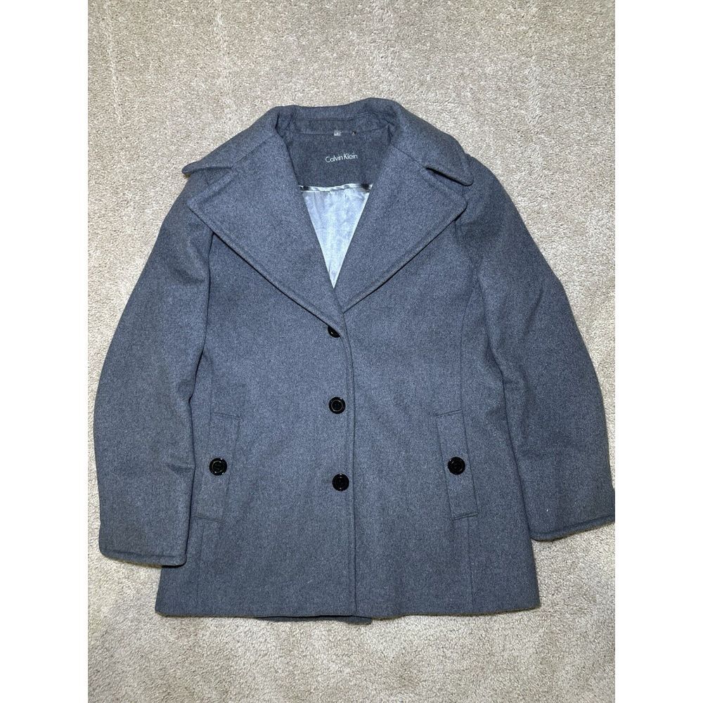 Calvin Klein Women's Gray Wool Blend Coat Button Front Size Large